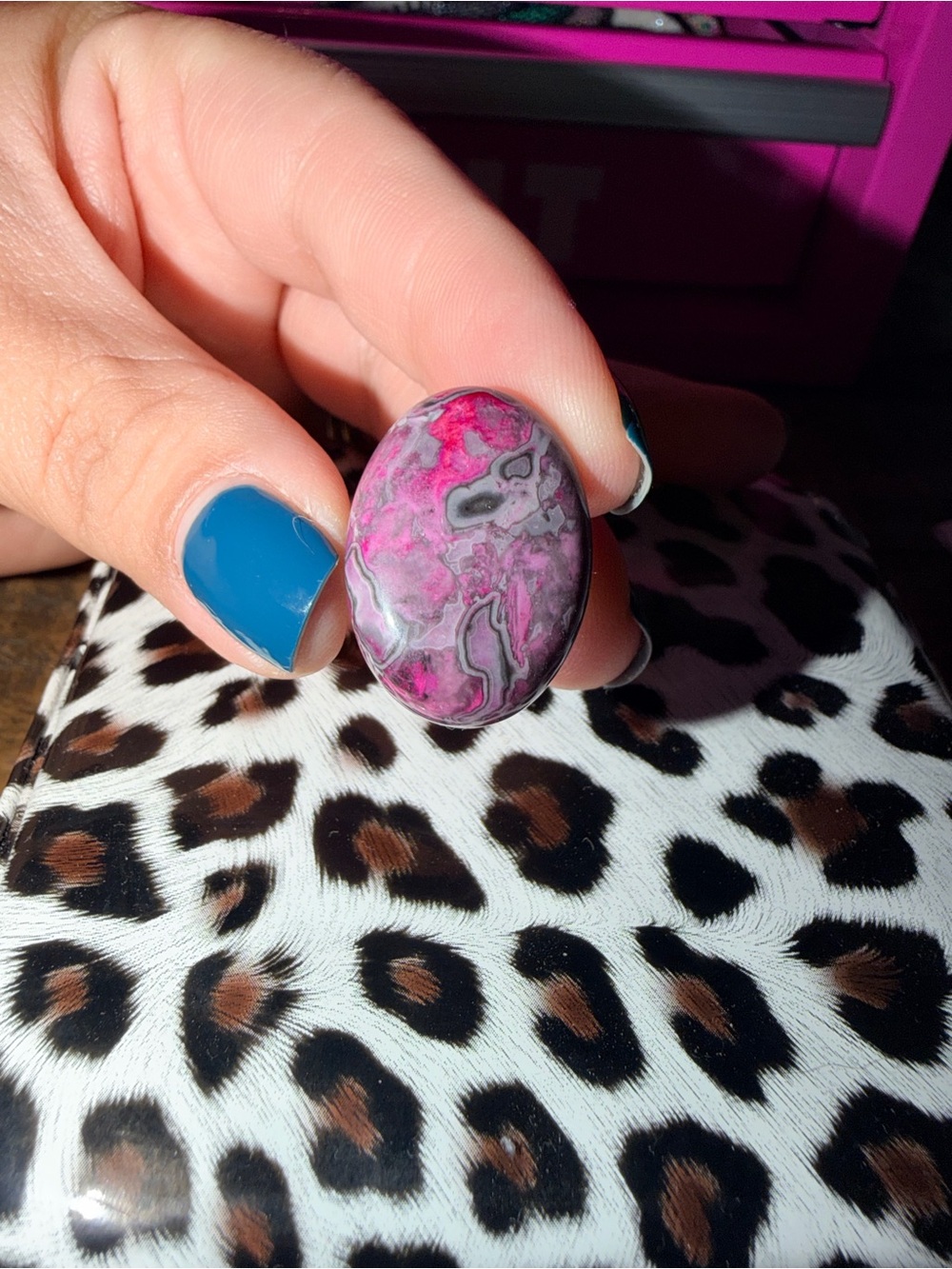 Pink and Gray Oval Statement Ring - Women Jewelry